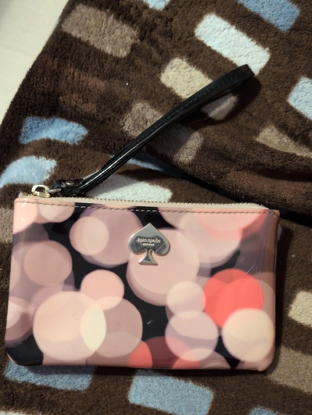Kate Spade Pink and Black Bokeh Wristlet Clutch